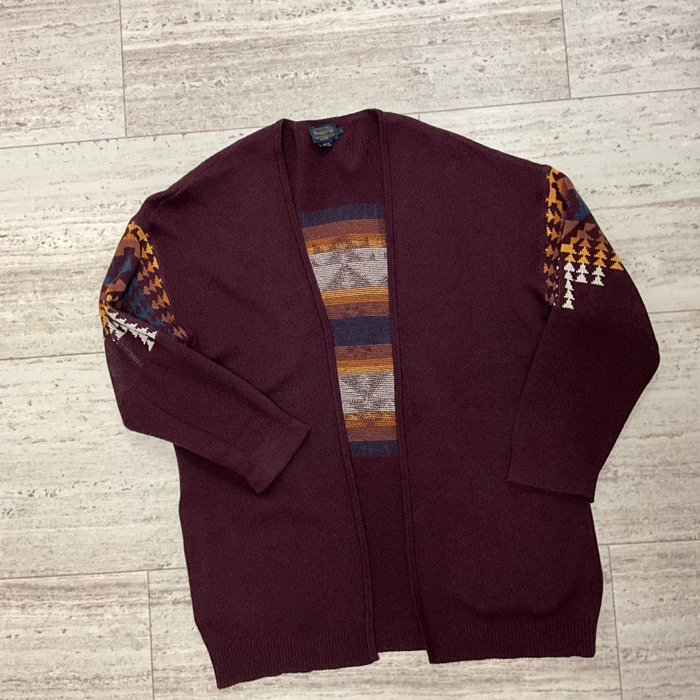 Pendleton Women’s L maroon and gold 100% cotton cardigan sweater